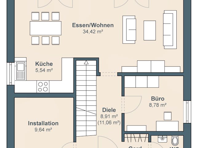 Fertighaus Aktionshaus Hans Weber Edition 1 von WeberHaus Ausbauhaus ab 310000€, Satteldach-Klassiker Grundriss 1