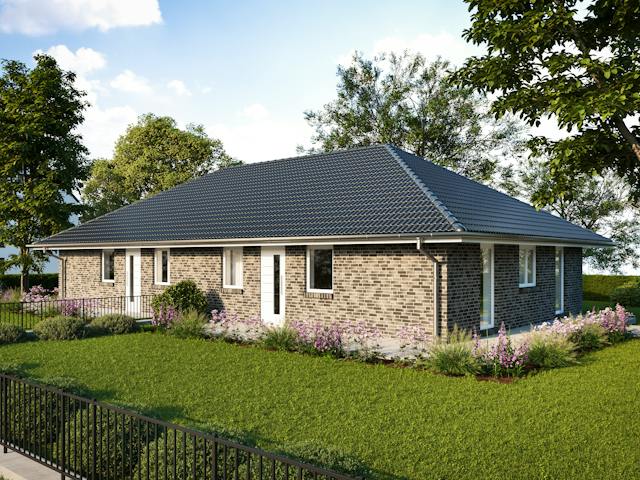Massivhaus Doppelhaus 75 von Kähler Massivhaus Schlüsselfertig ab 229245€, Bungalow Außenansicht 1