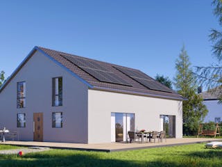 Fertighaus Bestseller Plus 223 von BoHolz Haus Schlüsselfertig ab 582175€, Satteldach-Klassiker Außenansicht 1