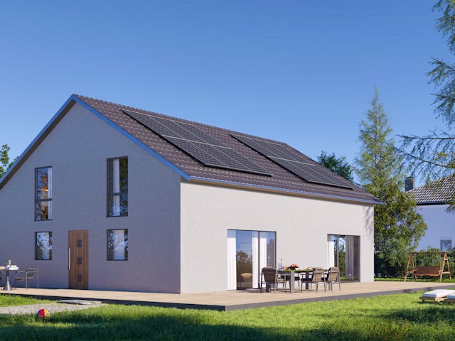 Fertighaus Bestseller Plus 223 von BoHolz Haus Schlüsselfertig ab 582175€, Satteldach-Klassiker Außenansicht 1