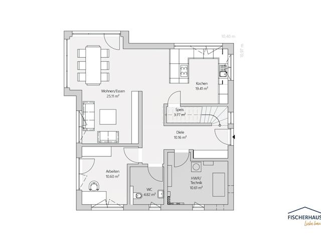 Fertighaus Modern S 159 von FischerHaus, Satteldach-Klassiker Grundriss 1