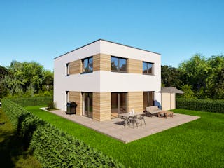 Massivhaus Entwurf CD122 - Flachdach von FAVORIT Massivhaus, Cubushaus Außenansicht 1
