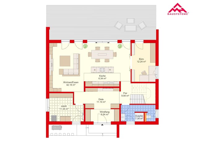 Massivhaus Stadtvilla 202 im Bauhausstill mit LIAPLAN gebaut von Mein Haus Bausysteme, Cubushaus Grundriss 1