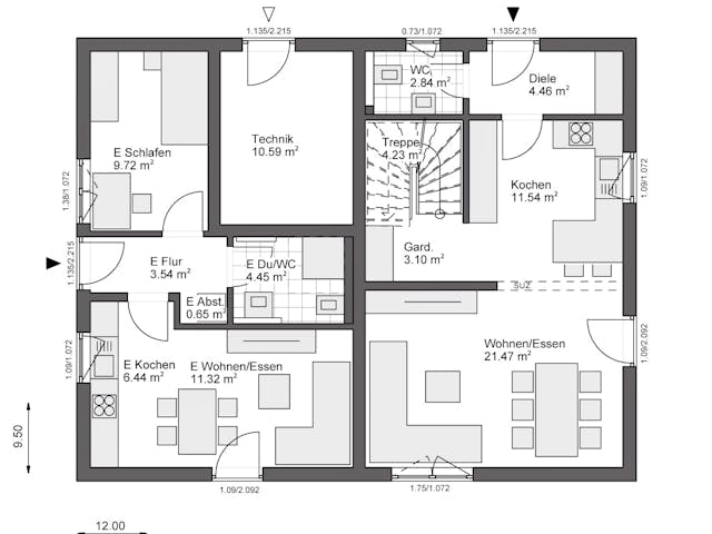 Fertighaus White&Black 190 von WHITE&BLACK Fertighäuser Ausbauhaus ab 235402€, Satteldach-Klassiker Grundriss 1