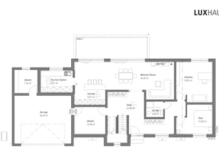 Fertighaus Flachdach 335 von LUXHAUS, Cubushaus Grundriss 1