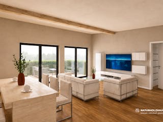 Fertighaus Einfamilienhaus Premium 155 von Naturholzhaus Bayern, Pultdachhaus Innenansicht 2