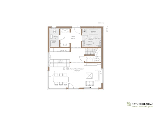 Fertighaus Einfamilienhaus Premium 136 von Naturholzhaus Bayern, Satteldach-Klassiker Grundriss 1