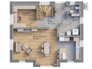 Massivhaus Friesengiebel 136 von AMR-Wohnbau Schlüsselfertig ab 317000€, Satteldach-Klassiker Grundriss 1