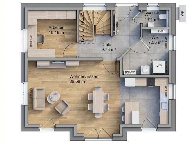 Massivhaus Friesengiebel 136 von AMR-Wohnbau Schlüsselfertig ab 317000€, Satteldach-Klassiker Grundriss 1