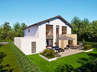 Massivhaus Entwurf SL157 von FAVORIT Massivhaus Schlüsselfertig ab 384834€, Satteldach-Klassiker Außenansicht 7