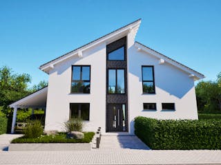 Massivhaus Entwurf CS183 von FAVORIT Massivhaus, Pultdachhaus Außenansicht 7
