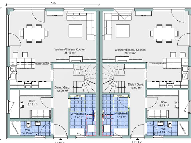 Fertighaus Bestseller Twin von BoHolz Haus Schlüsselfertig ab 427483€, Satteldach-Klassiker Grundriss 1