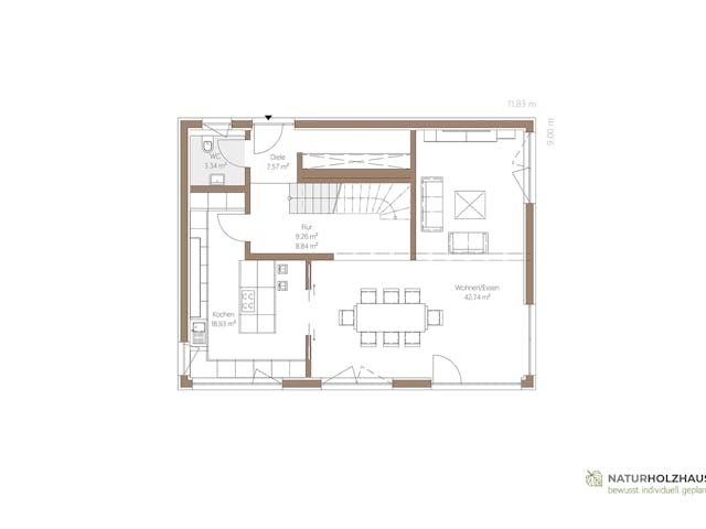 Fertighaus Einfamilienhaus Premium 210 von Naturholzhaus Bayern, Satteldach-Klassiker Grundriss 1