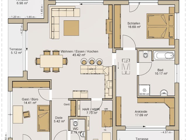 Fertighaus Bungalow 22-149 von BoHolz Haus Schlüsselfertig ab 422575€, Bungalow Grundriss 1