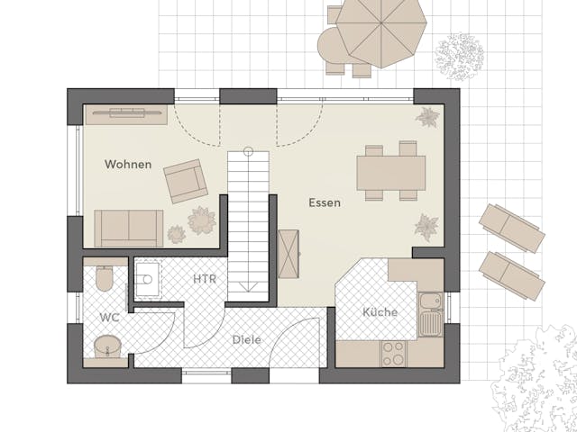 Massivhaus Minimassiv-Haus Fehmarn von ROTH MASSIVHAUS Schlüsselfertig ab 269000€, Satteldach-Klassiker Grundriss 1