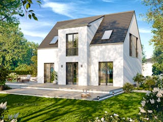 Massivhaus Einfamilienhaus 140 von BRALE Bau, Satteldach-Klassiker Außenansicht 2