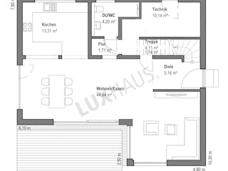 Fertighaus Pultdach Klassik 139 von LUXHAUS, Pultdachhaus Grundriss 1