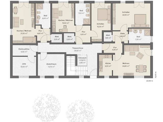 Massivhaus Haus Hoppegarten (11 WE) von ROTH MASSIVHAUS Schlüsselfertig ab 2189000€, Satteldach-Klassiker Grundriss 1
