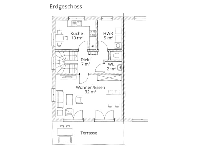 Massivhaus Doppelhaushälfte 120 von Ever Energy Home, Satteldach-Klassiker Grundriss 1
