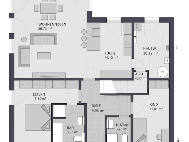 Massivhaus Entwurf CH115 von FAVORIT Massivhaus, Bungalow Grundriss 1
