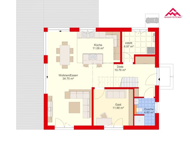 Massivhaus Stadtvilla 155 von Mein Haus Bausysteme, Stadtvilla Grundriss 1