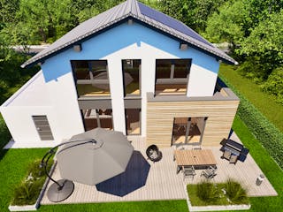 Massivhaus Entwurf SL157 von FAVORIT Massivhaus Schlüsselfertig ab 384834€, Satteldach-Klassiker Außenansicht 6