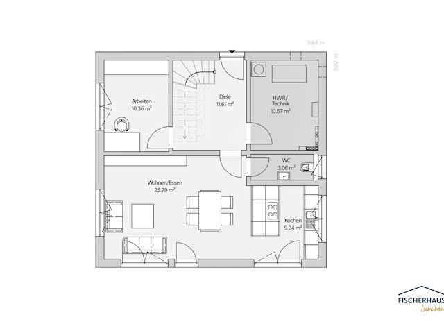 Fertighaus Modern S 133 von FischerHaus, Satteldach-Klassiker Grundriss 1
