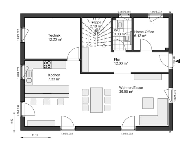 Fertighaus White&Black 160 von WHITE&BLACK Fertighäuser Schlüsselfertig ab 358126€, Satteldach-Klassiker Grundriss 1