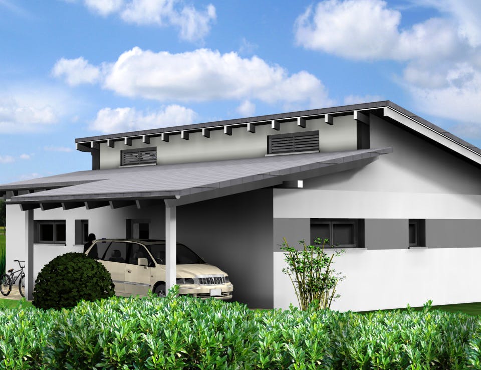 Fertighaus Planungsbeispiel 95H10 von Bio-Solar-Haus Schlüsselfertig ab 314883€, Bungalow Außenansicht 1