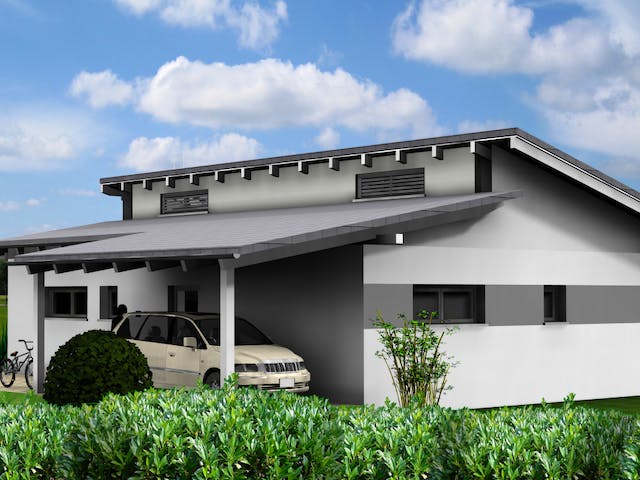 Fertighaus Planungsbeispiel 95H10 von Bio-Solar-Haus Schlüsselfertig ab 314883€, Bungalow Außenansicht 1