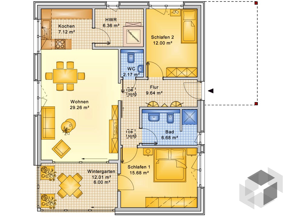 Planungsbeispiel 95H10 von Bio-Solar-Haus Grundriss
