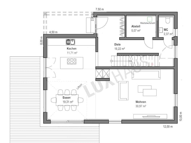 Fertighaus Satteldach Landhaus 162 von LUXHAUS, Satteldach-Klassiker Grundriss 1