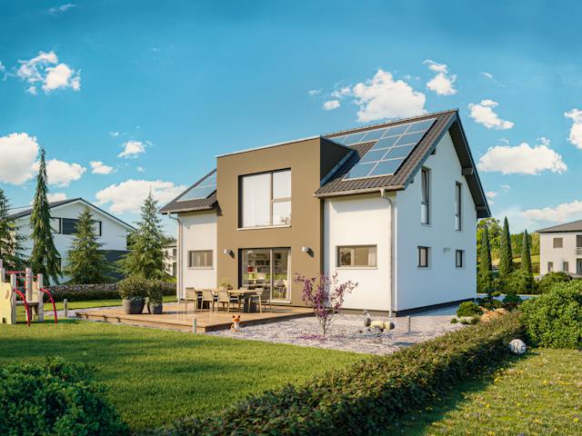 Fertighaus Einfamilienhaus 35-181-150 von BoHolz Haus Schlüsselfertig ab 504018€, Satteldach-Klassiker Außenansicht 1