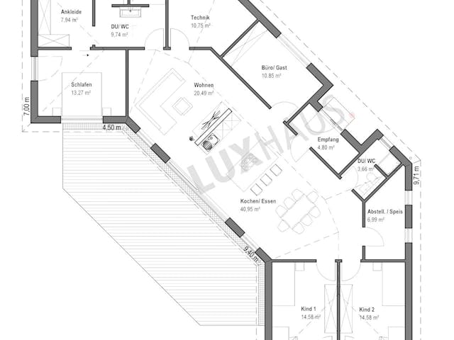Fertighaus Bungalow Walmdach 158 von LUXHAUS, Bungalow Grundriss 1