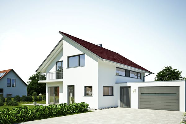 Weißes Massivhaus mit Garage von AVOS Hausbau