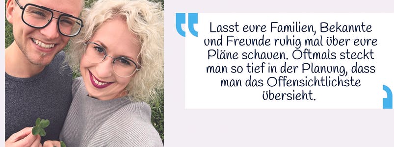 Bauherren Paarfoto mit Zitat zur Hausplanung