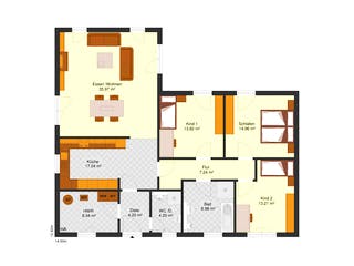 Fertighaus Bungalow B 129 von Zimmermann Haus, Bungalow Grundriss 1