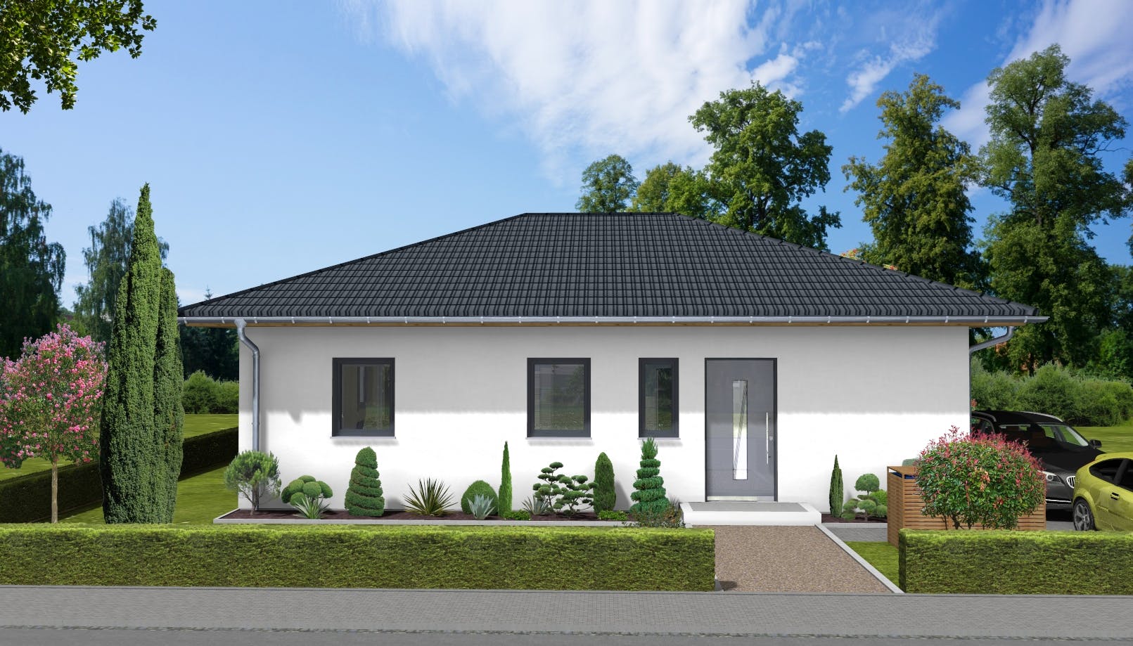 Massivhaus Eisblume von AVOS Hausbau Schlüsselfertig ab 245444€, Bungalow Außenansicht 2