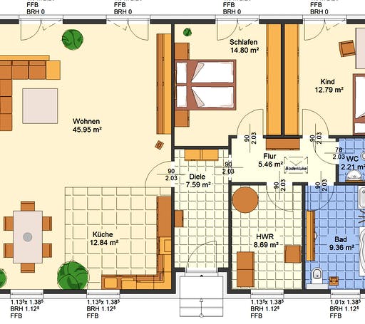 Massivhaus Heide von AVOS Hausbau Schlüsselfertig ab 258000€, Bungalow Grundriss 1