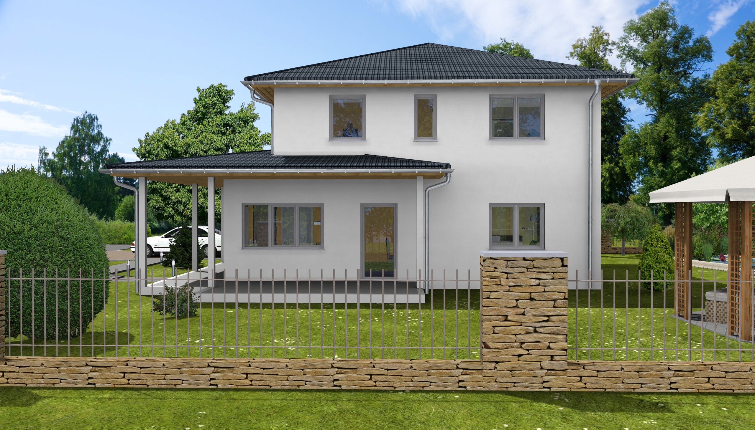 Massivhaus Goldamsel von AVOS Hausbau Schlüsselfertig ab 389950€, Stadtvilla Außenansicht 2