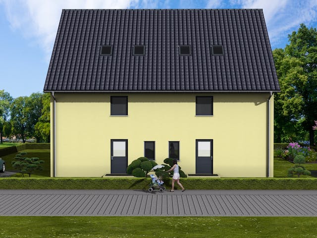 Massivhaus Ballandria von AVOS Hausbau Schlüsselfertig ab 955000€, Satteldach-Klassiker Außenansicht 2