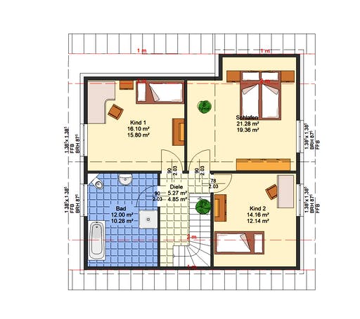 Massivhaus Flieder von AVOS Hausbau Schlüsselfertig ab 345450€, Satteldach-Klassiker Grundriss 1