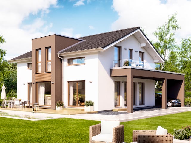 Fertighaus EVOLUTION 162 V4 von Bien-Zenker Schlüsselfertig ab 418006€, Satteldach-Klassiker Außenansicht 1