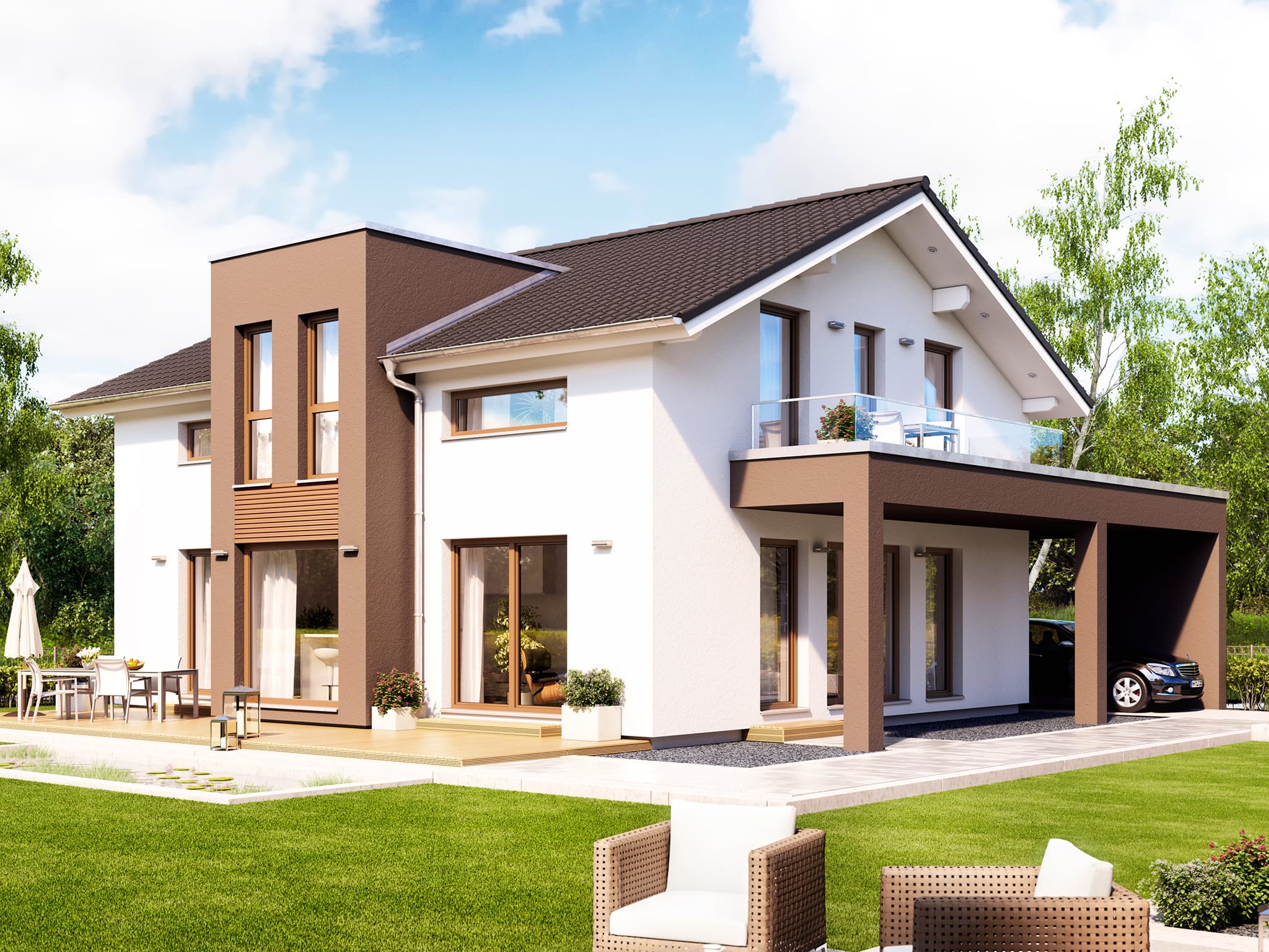 Fertighaus EVOLUTION 162 V4 von Bien-Zenker Schlüsselfertig ab 323485€, Satteldach-Klassiker Außenansicht 1