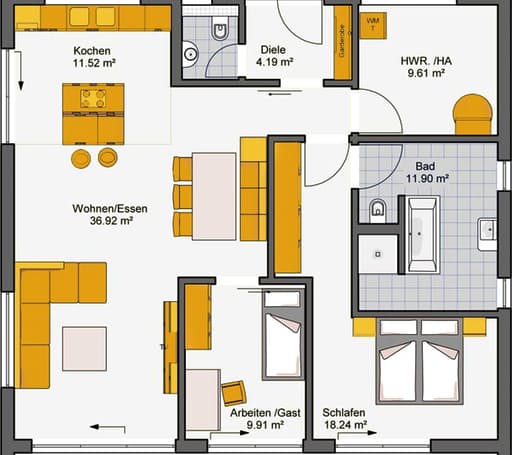 Fertighaus Finess 105 von Büdenbender Schlüsselfertig ab 274965€, Bungalow Grundriss 1