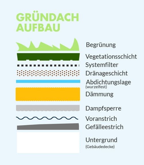 Aufbau von einem Flachdach Gründach