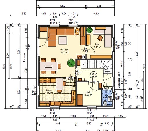 Massivhaus Flieder von AVOS Hausbau Schlüsselfertig ab 345450€, Satteldach-Klassiker Grundriss 2