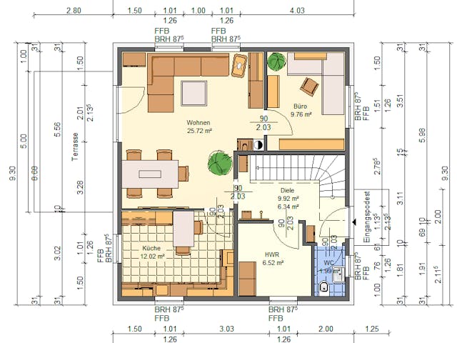 Massivhaus Kleeblatt von AVOS Hausbau Schlüsselfertig ab 314500€, Satteldach-Klassiker Grundriss 1