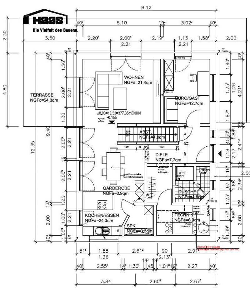 Grundriss Erdgeschoss eines Einfamilienhauses von Haas Haus