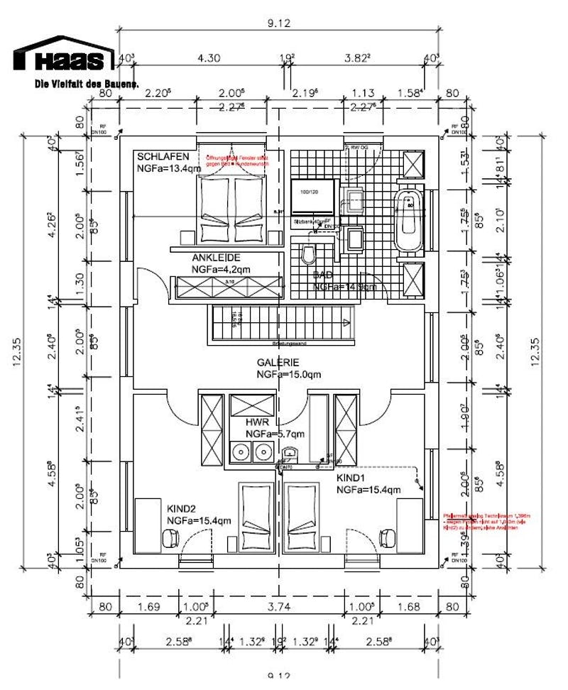 Grundriss Obergeschoss eines Einfamilienhauses von Haas Haus